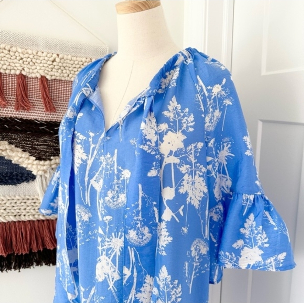 & Other Stories Floral Print Ruffled Midi Dress Tie Neck A-Line - Picture 5 of 11